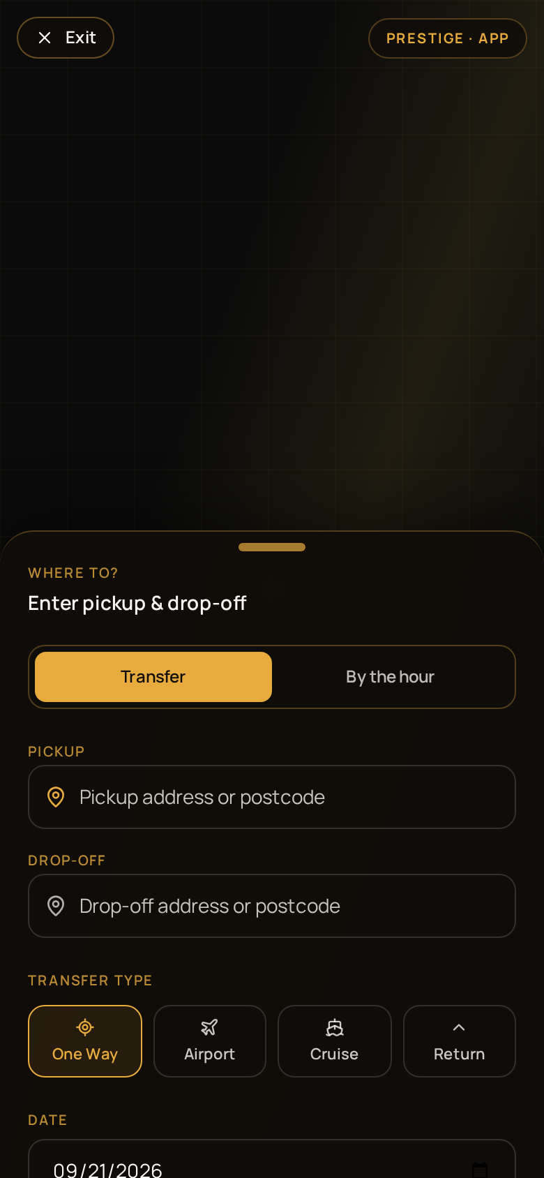 The Prestige Travel Group app booking screen on a phone